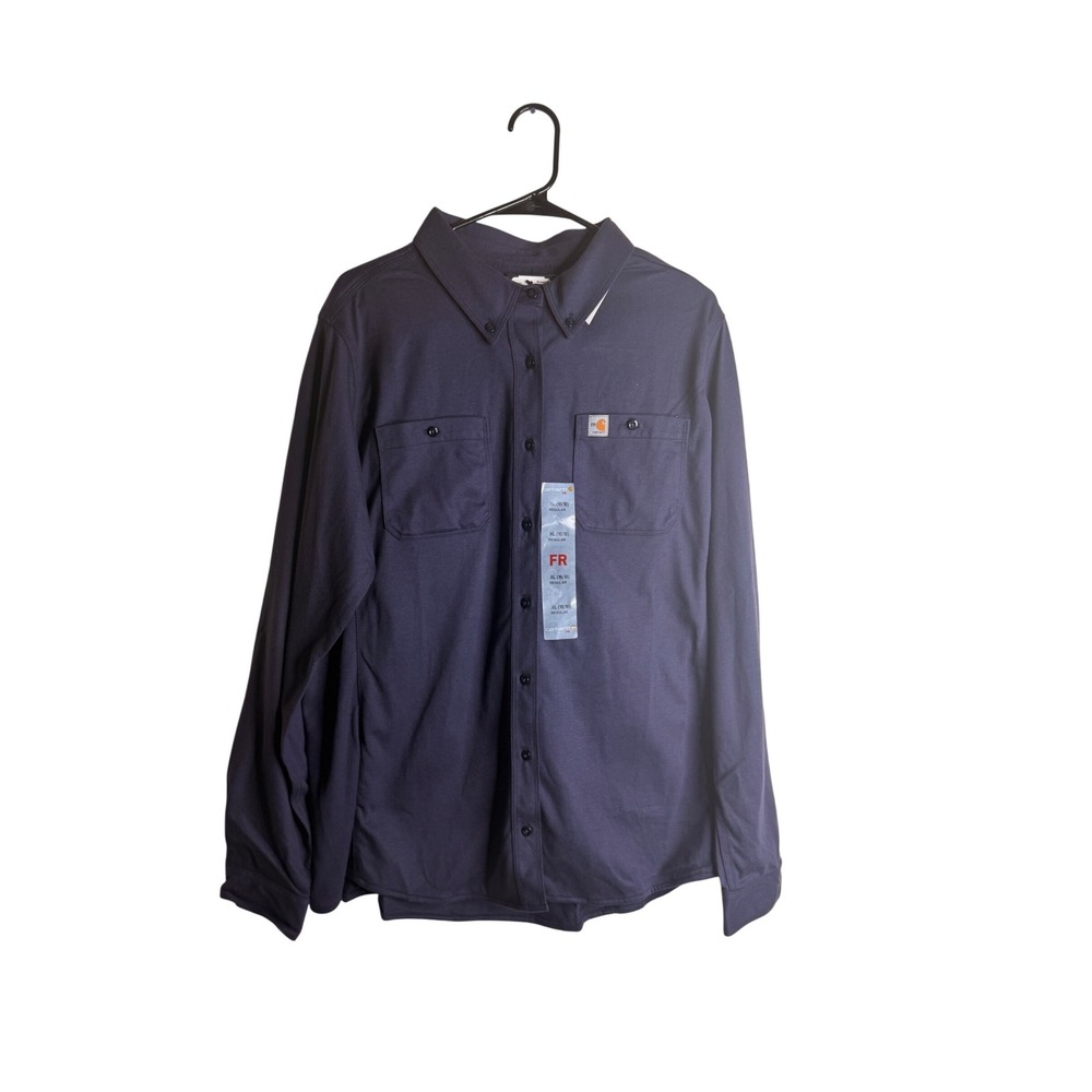 Carhartt FR Force Navy Blue Knit Work Shirt Flame Resistant Button Down NWT XL